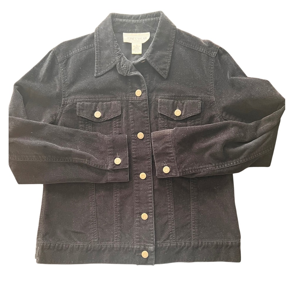 Jones Wear Sport Black Trucker Jacket Women Size 8 Cotton Button Up - Picture 1 of 7